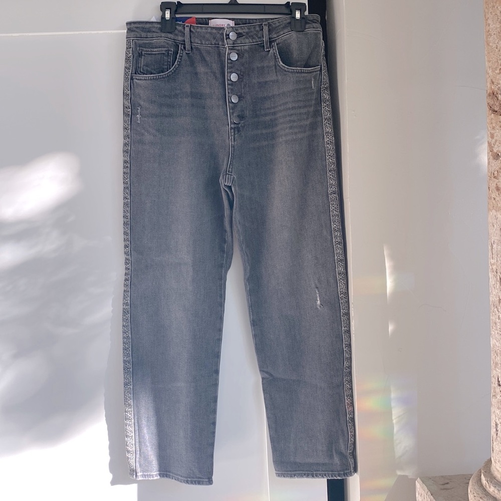 Grey Sundry Leopard Trim Straight, Cropped Jeans SZ 31